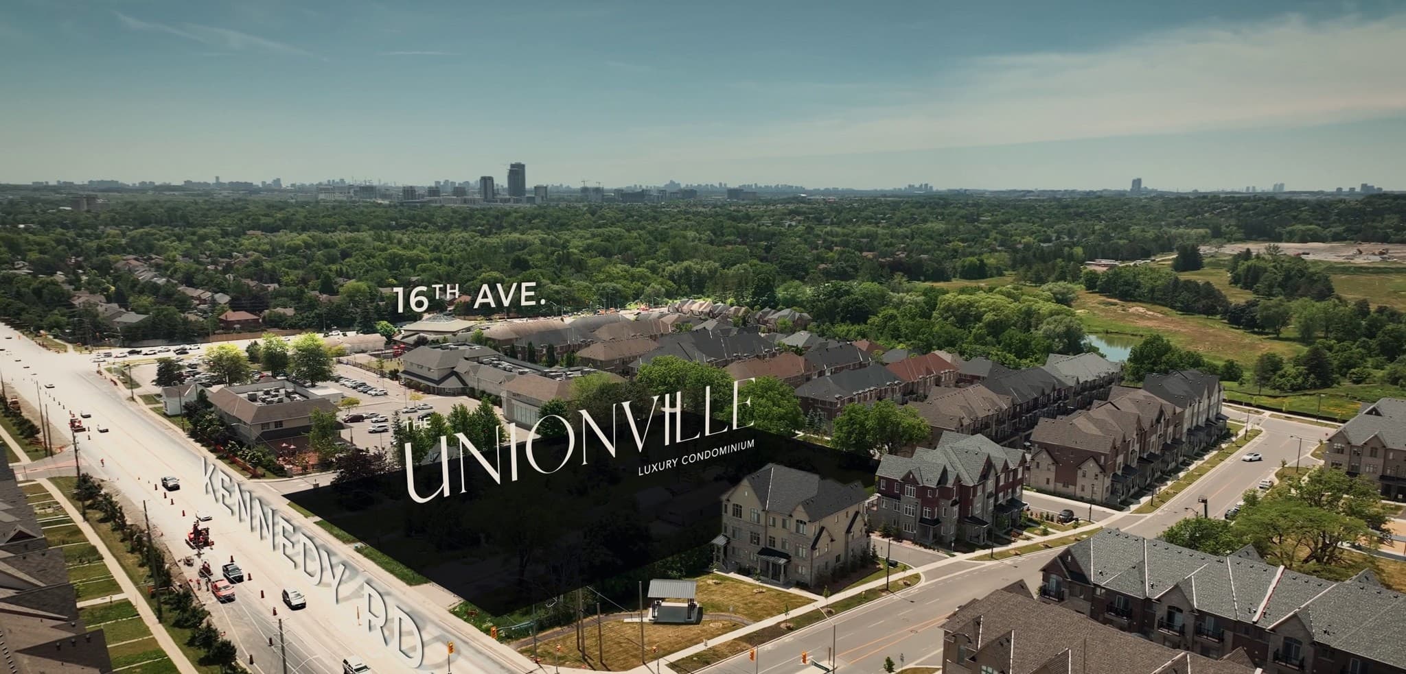 Aerial view of The Unionville development at Kennedy Road and 16th Avenue